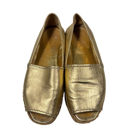 PRADA Gold Metallic Leather Espadrille Platform Loafer Slip On Shoes Size 9/9.5 - Picture 8 of 16